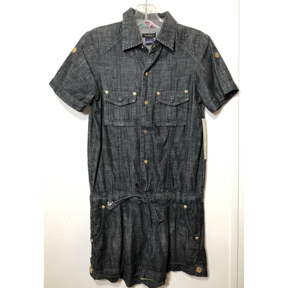 Kersh Blue Denim Chambray Romper Snap Front